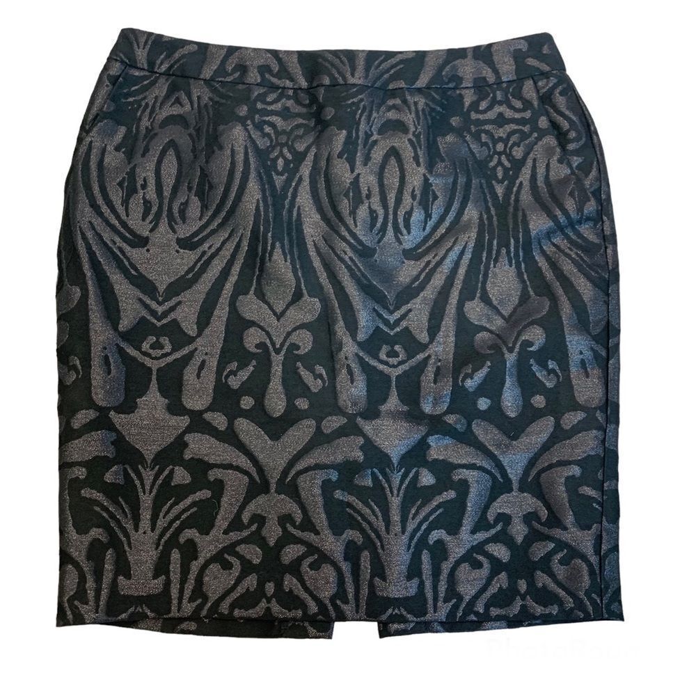 Mexx black printed shiny sheen metallic pencil skirt Sz 8 NWOT